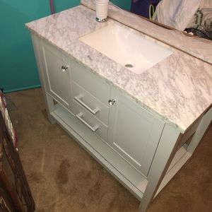 White Addison Vanity w/ Carrara Marble Vanity Top